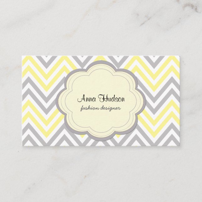 Carte De Visite Motif Zigzag, Motif Chevron, Jaune, Gris (Devant)
