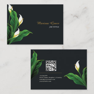 Carte De Visite Motifs naturels Floral Vert Laisser QR Code