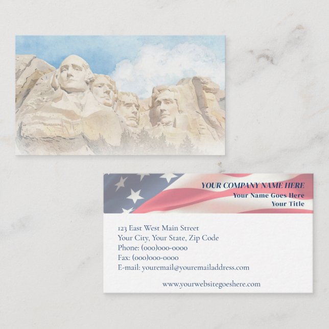 Carte De Visite Mount Rushmore & American Flag Patriotic (Devant / Derrière)