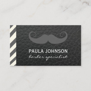 Carte De Visite Moustache Barber Shop Pole cuir noir