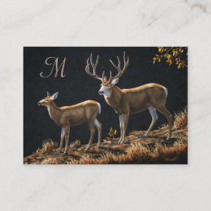 Carte De Visite Mule Deer Buck & Doe Monogramme