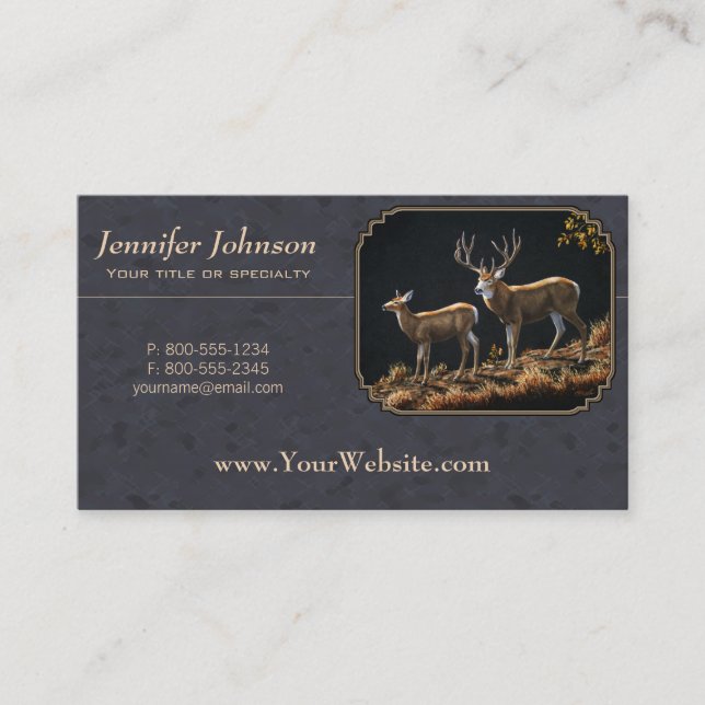 Carte De Visite Mule Deer Buck et Doe Grey Custom (Devant)