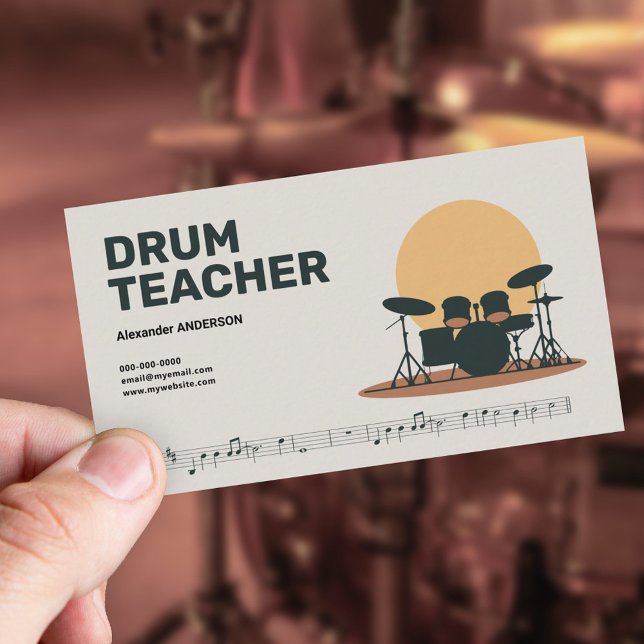 Carte De Visite Music Sheet - Drum teacher (Music Sheet - Drum teacher Business Card)