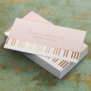 Carte De Visite Music Teacher Blush Pink Gold Piano Keys Musical