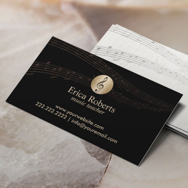 Carte De Visite Music Teacher Gold Clef Logo Élégant Musical (Créateur téléchargé)