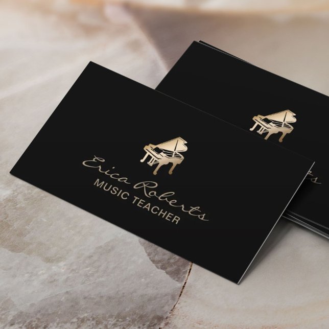 Carte De Visite Music Teacher Gold Piano Icon Classy Musical (Créateur téléchargé)