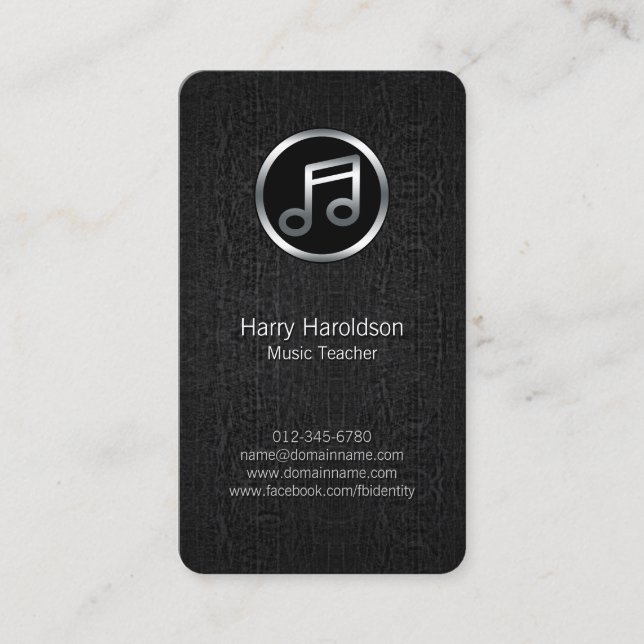 Carte De Visite Music Teacher Music Note Black Grunge BusinessCard (Devant)