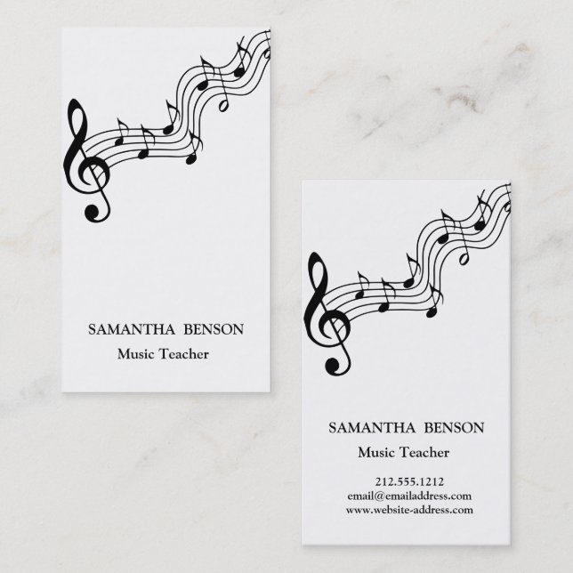Carte De Visite Music Teacher Musical Clef Logo Black & White (Devant / Derrière)