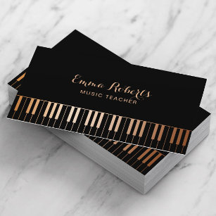 Carte De Visite Music Teacher Piano Keys Elegant Black & Gold