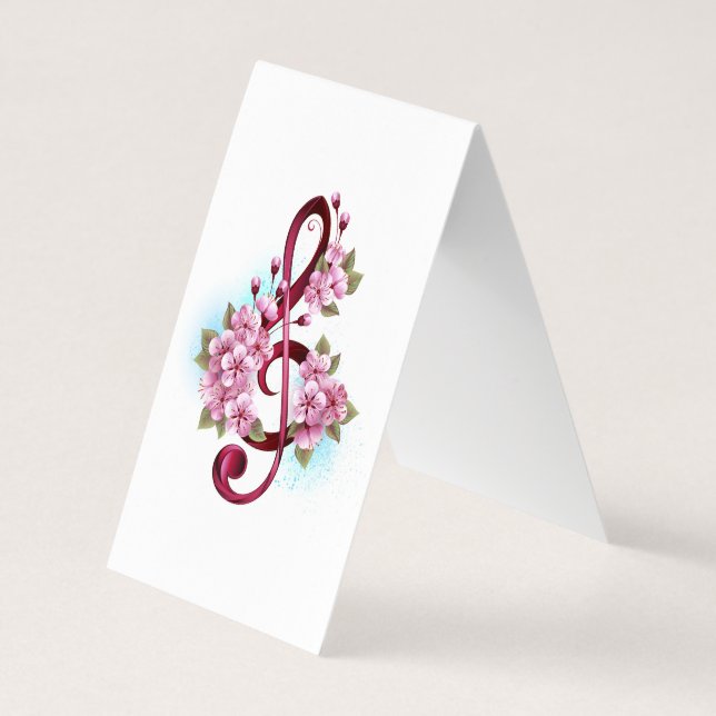 Carte De Visite Musical treble clef notes with sakura flowers (Dos)