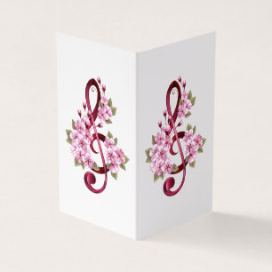 Carte De Visite Musical treble clef notes with sakura flowers