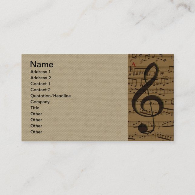 Carte De Visite Musical Treble Clef Sheet Musique Classique (Devant)