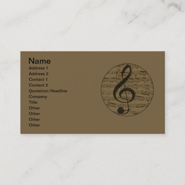 Carte De Visite Musical Treble Clef Sheet Musique Classique (Devant)