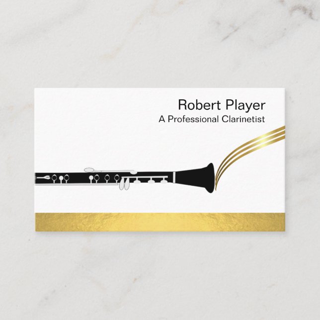 Carte De Visite Musicien Clarinet Player Audio Gold Sound Waves (Devant)