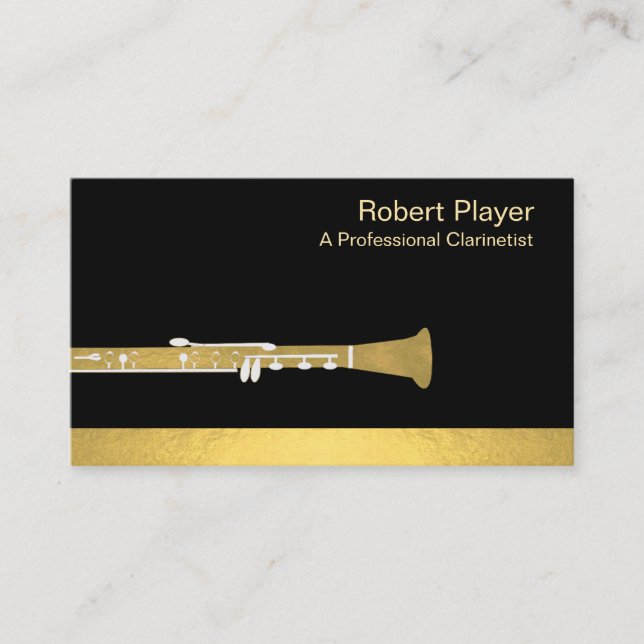 Carte De Visite Musicien Clarinet Player Audio Gold Sound Waves (Devant)