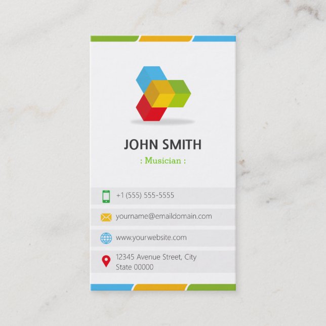 Carte De Visite Musicien - Coloré avec code QR (Devant)