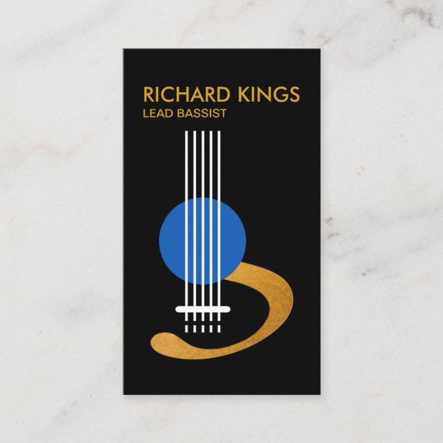 Carte De Visite Musicien créatif élégant de guitare basse d'or (Devant)