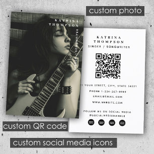 Carte De Visite Musicien de chanteuse moderne Photo Guitariste QR