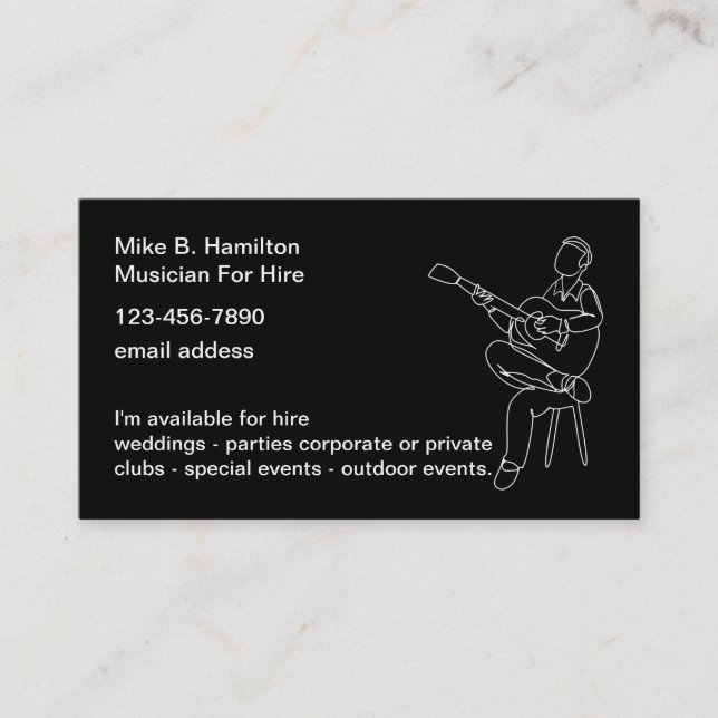 Carte De Visite Musicien De Guitare Acoustique À Louer (Devant)