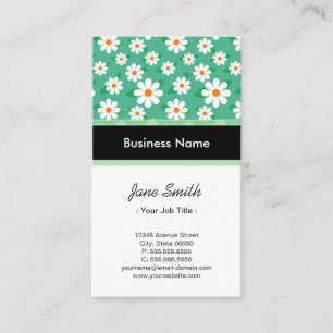 Carte De Visite Musicien Elegant Green Daisy Motif