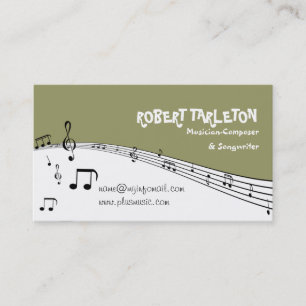 Carte De Visite Musicien musique pentagramme vert olive, noir, bla