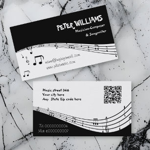 Carte De Visite Musicien personnel de musique et code QR noir