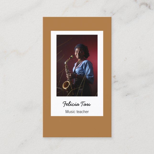 Carte De Visite Musicien photo personnalisé brun (Devant)
