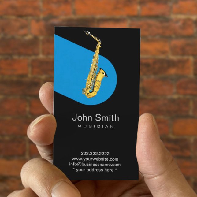 Carte De Visite Musique Bleu Jazz Saxophone Musicien Dark (Créateur téléchargé)