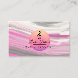 Carte De Visite Musique Enseignant Treble Note Pink Sound Waves