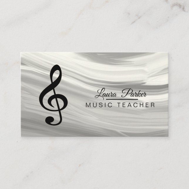 Carte De Visite Musique Enseignant Treble Note Silver Sound Waves (Devant)
