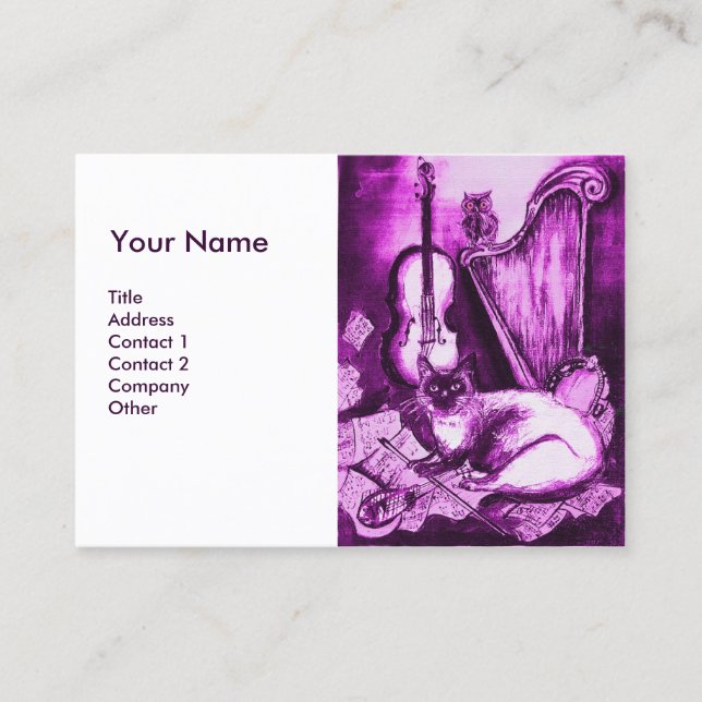 Carte De Visite MUSIQUE FABRIQUANT CHAT ET OWL Purple Blanc (Devant)