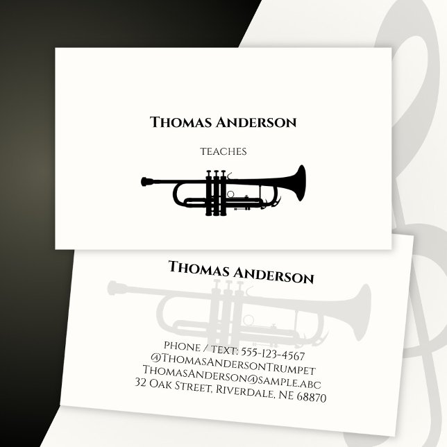 Carte De Visite Musique Professeur Trumpet Minimale Monochrome (Créateur téléchargé)