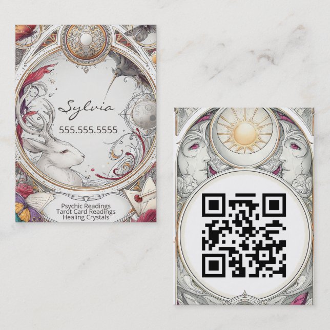 Carte De Visite Mystic Vintage Médium Psychique code QR (Devant / Derrière)