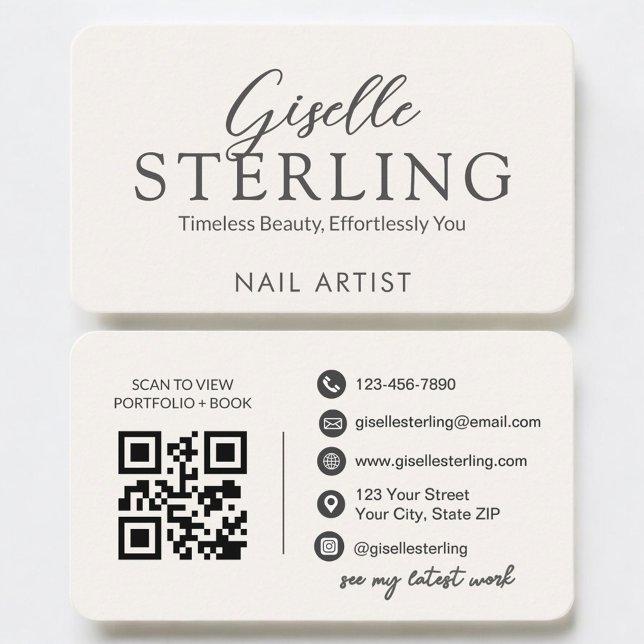 Carte De Visite Nail Artist Neutral QR Code (Créateur téléchargé)