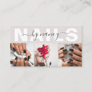 Carte De Visite Nail Artist Photo Collage Qr Code Logo Pearl Pink