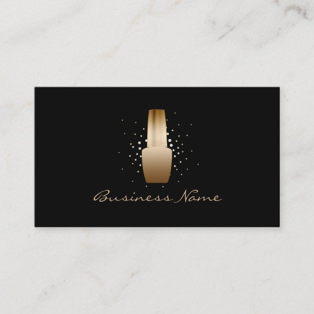 Carte De Visite Nail Salon moderne Black & Gold Manicurist (Devant)