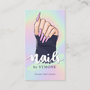 Carte De Visite Nail Tech Artist Beauté Salon Pastel Holographiqu