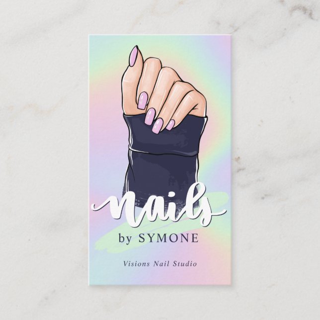 Carte De Visite Nail Tech Artiste Beauté Salon Pastel Holographiqu (Devant)