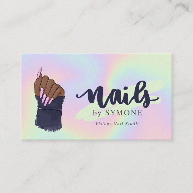 Carte De Visite Nail Tech Beauty Salon Pastel Neon Holographic Bus (Devant)