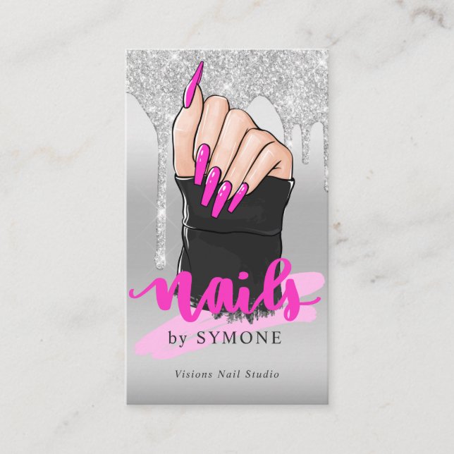 Carte De Visite Nail Tech Nail Artist Salon Silver Parties scintil (Devant)