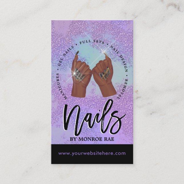 Carte De Visite Nail Tech / Nails Salon Purple Glam Beauté  (Devant)