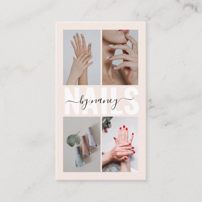 Carte De Visite Nail Technician Blush Pink Photo Collage Qr Code  (Devant)
