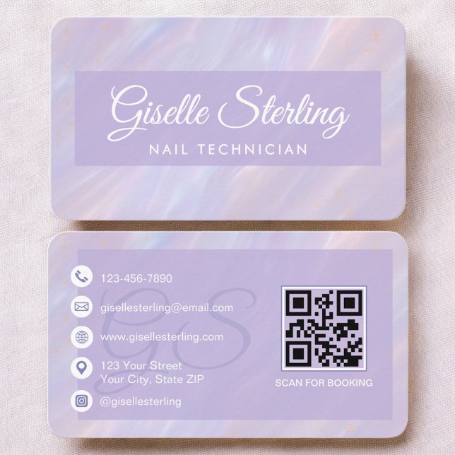 Carte De Visite Nail Technician Purple QR Code (Créateur téléchargé)