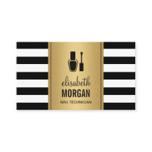 NAIL TECHNICIEN Élégant Gold Black Blanc rayures