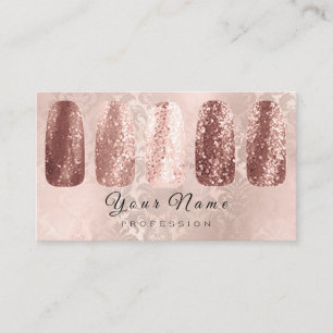 Carte De Visite Nails Art Parties scintillant Damask Champagne Ros