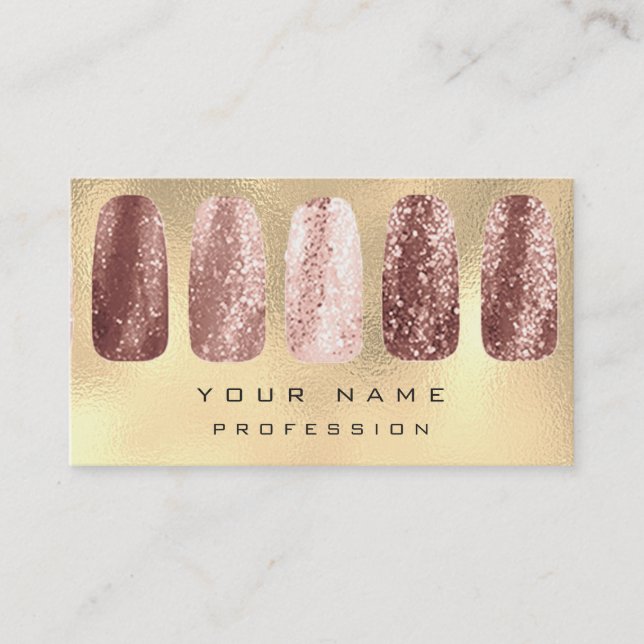 Carte De Visite Nails Art Parties scintillant Métal Glam Champagne (Devant)