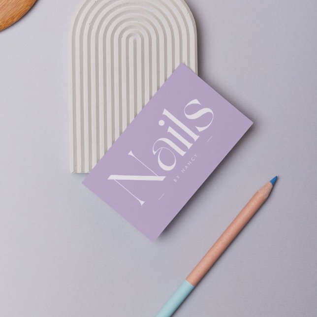 Carte De Visite Nails Bold Typography Lilac Purple Business Card (Créateur téléchargé)