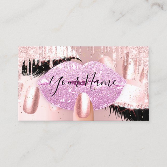 Carte De Visite Nails Maquillage Artiste rose Kiss Lip Lash QRCODE (Devant)