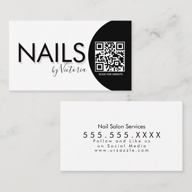 Carte De Visite Nails Salon Beauté Artiste QR CODE (Devant / Derrière)