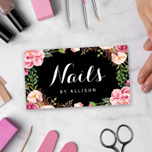 Carte De Visite Nails Salon Technicien Nail Romantique Floral Wrap